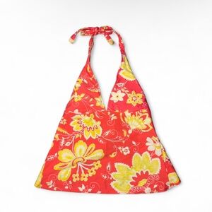 Y2K Mossimo Red floral halter neck tankini top with adjustable straps 🌿